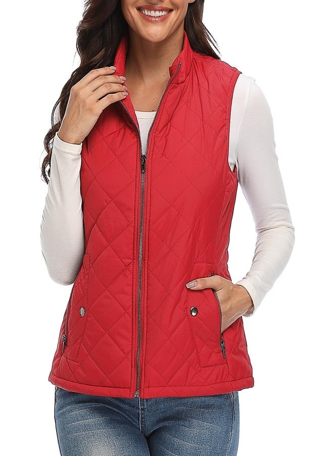 Argstar Puffer Red Vest for Women, Stand Collar Lightweight Zip Padded Outerwear Gilet 4 Pockets M - Image 1